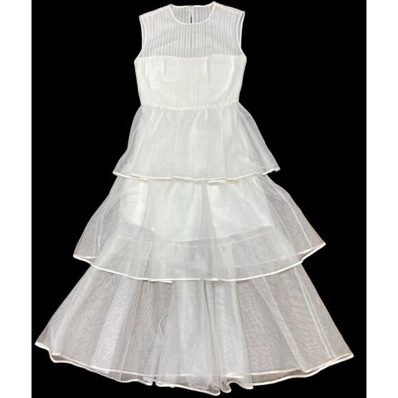 Jonathan Simkhai Sz 0 Dress Tulle Midi Tiered bridal White Designer Luxury - Picture 4 of 11